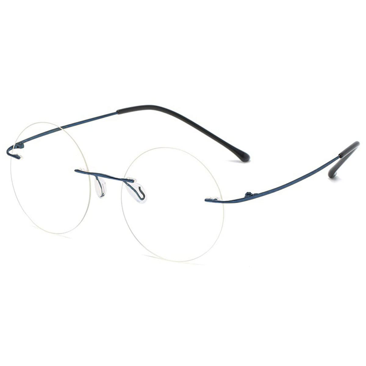 KOOSUFA Titanium Rimless Round Glasses Blue Light Blocking Eyeglasses Frameless Lightweight Eyewear Men Women for Computer Working Reading Gaming, 1x Blue