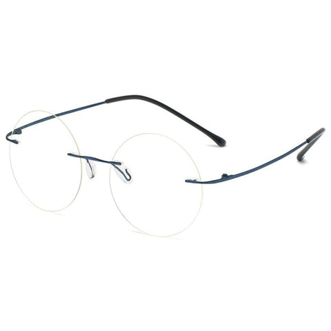 KOOSUFA Titanium Rimless Round Glasses Blue Light Blocking Eyeglasses Frameless Lightweight Eyewear Men Women for Computer Working Reading Gaming, 1x Blue