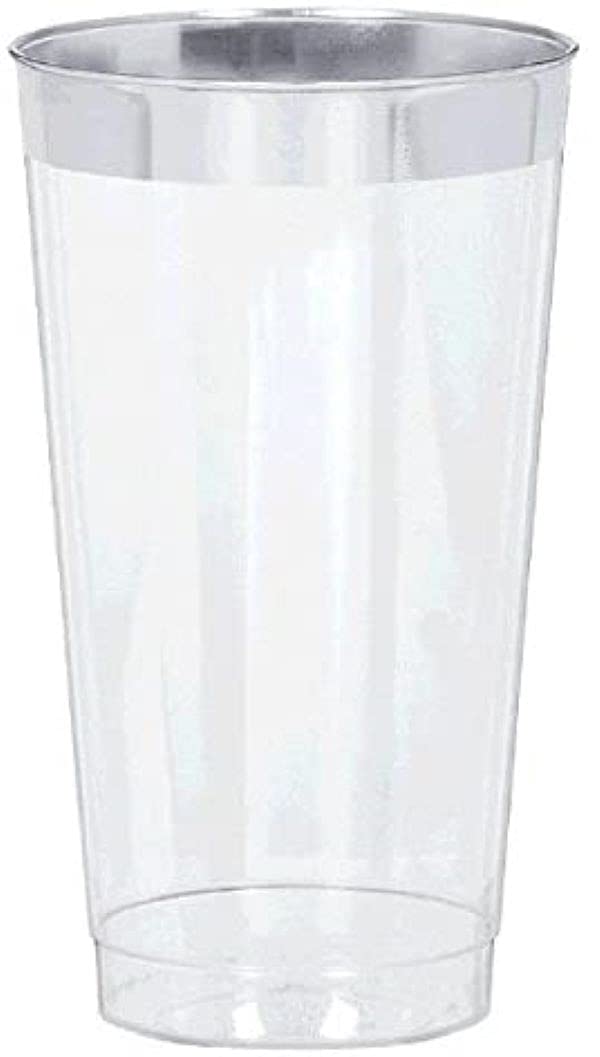 Amscan Elegant Premium Plastic Tumblers - 16 oz. - Perfect for Parties, Weddings & Events, Clear with Silver Trim, 6 Packs of 16