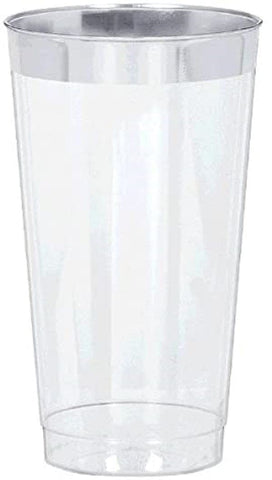 Amscan Elegant Premium Plastic Tumblers - 16 oz. - Perfect for Parties, Weddings & Events, Clear with Silver Trim, 6 Packs of 16
