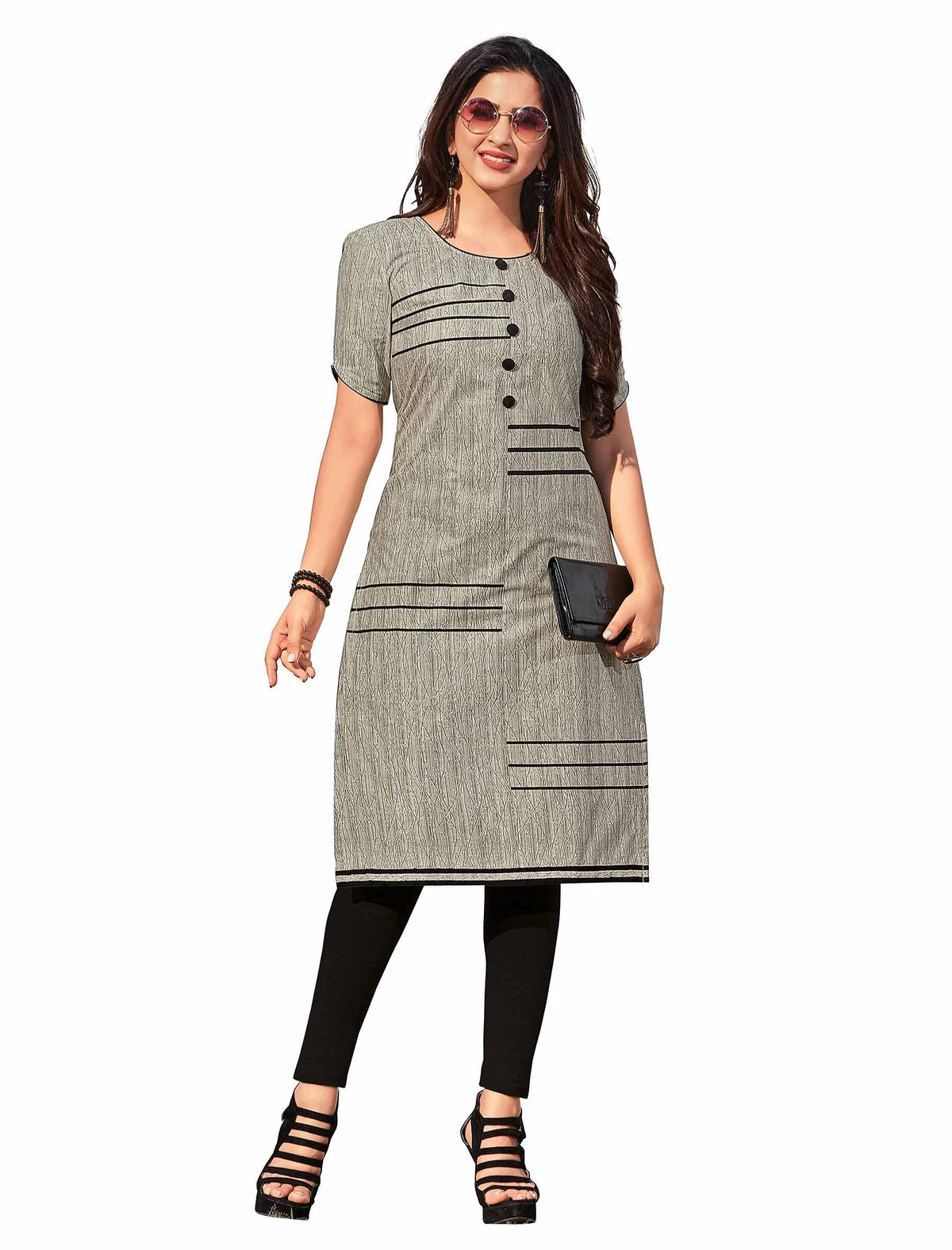 Miraan Cotton Printed Readymade Kurti For Women(SANKURTI822XXXL, XXX-Large, Grey)