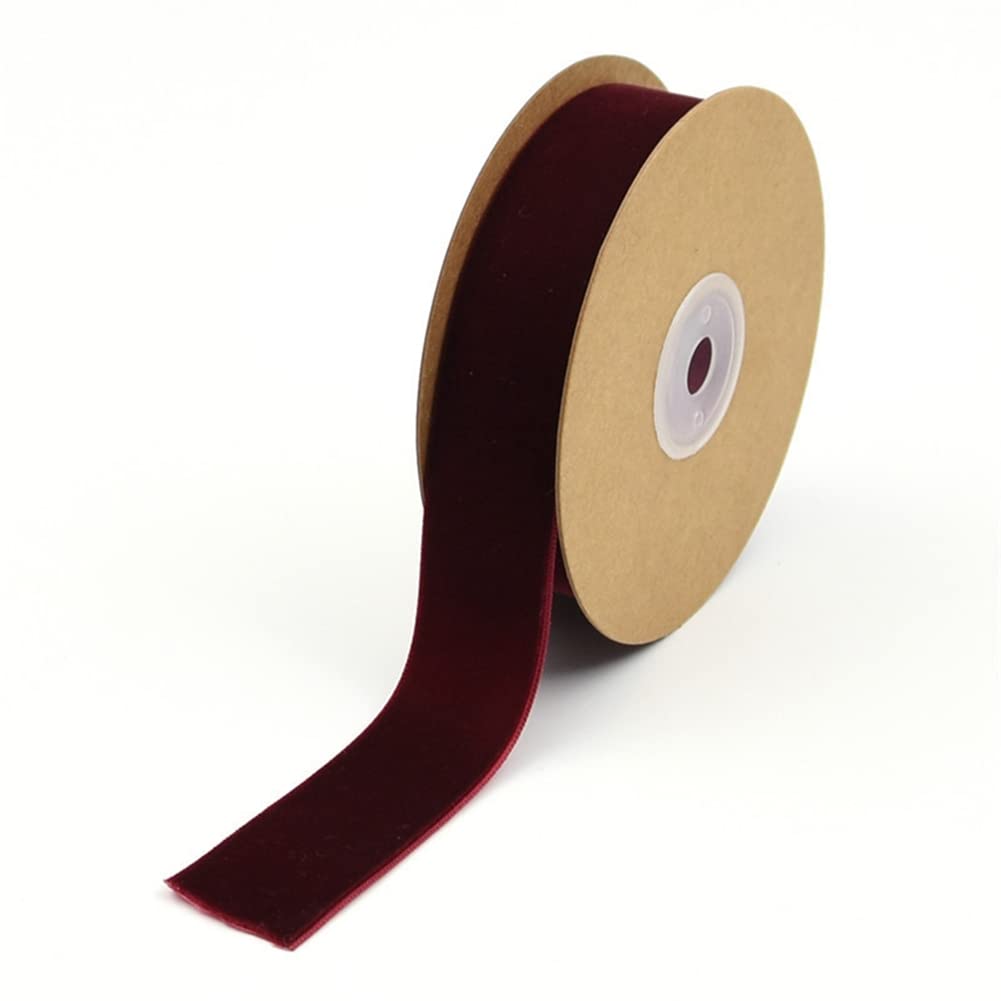 SHTGOI 5 Yard/Roll 25 mm Wide Velvet Ribbon Velvet Border Ribbon Jewellery Ribbon Gift Ribbon for Hair Accessories Clothing Gift Box Decorations Flower Packaging Red Wine