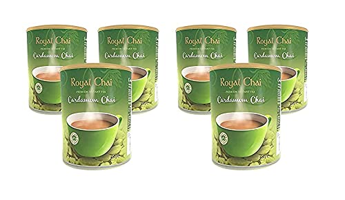 Royal Chai Elaichi Unsweetened Tub 400g (Pack of 6) - Premium Instant Tea - Cardamom Tea - Natural - Instant Cardamom Indian Tea