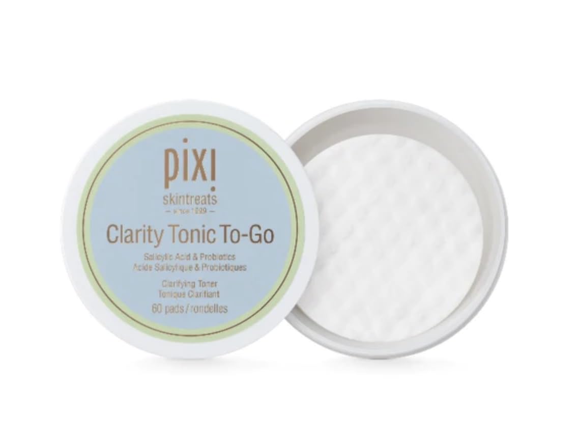 Pixi Clarity Tonic To-Go, Exfoliating & Clarifying g Pads, Infused with Salicylic Acid for Clearer Skin, Alcohol-Free Daily Purifying Toner Pads On The Go, 60 Pads