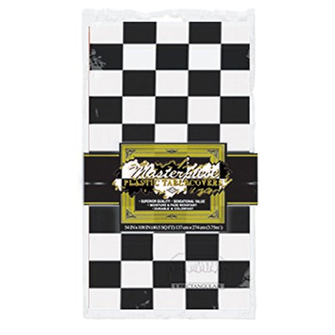 Beistle Club Pack 50's Rock N Roll Black and White Checkered Plastic Tablecover 54in x 108in, Box of 12