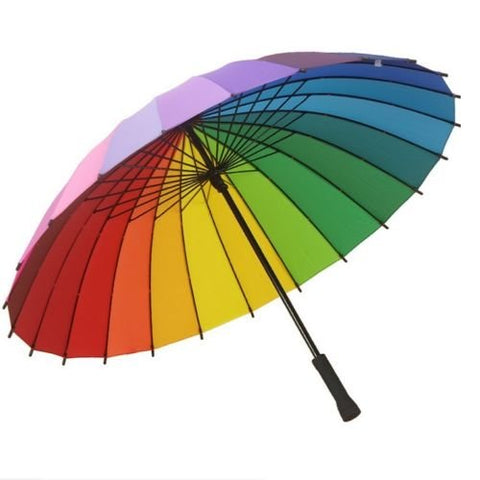 VTG Multicolour Windproof Rainbow Umbrella Sun/Rain Parasol Wedding Party Decor 24K