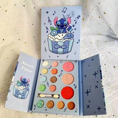 Generic Eyeshadow Palette, 15 Eyeshadows plus Blush and Highlighter, Blue with Glitter Shades