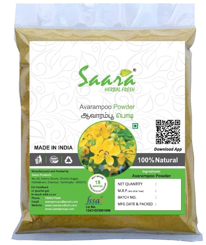 Saara HERBAL FRESH Avarampoo Powder, Tangedu Flower, Tarwar, Avaram senna, Senna auriculata, For Body, Skin, Face and Hair care, 51g (Pack of 1 X 51g)
