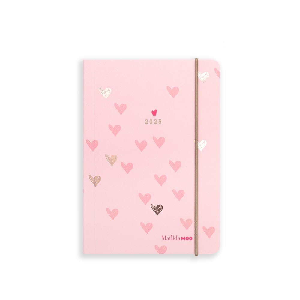 2025 A6 Diary from Matilda Moo | A6 Diary | Day on a Page Diary | Secure Elastic Closure | Softack Card Covers | 80gsm Paper | Rose Gold Detailing | Pink