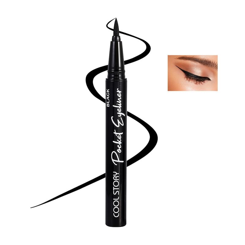 Easilydays Black Waterproof Liquid Eyeliner, Long-Lasting Thin Eyeliner, Multifunctional Wild Water Eyebrow Pencil, Ultra-Fine Felt Tip, Quick Drying Formula, Glides On Smoothly, 01 Black