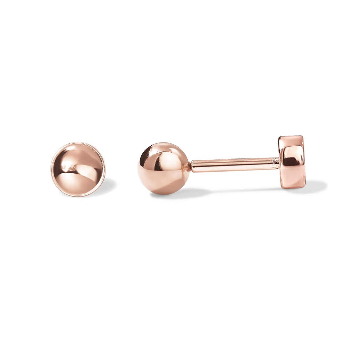PAVOI 14K Rose Gold Plated Solid 925 Sterling Silver Post Ball Stud Flat Back Earrings for Women | Cartilage Earring | Helix Piercing Jewelry | Medium Stud Earrings for Women | Gold Ball Stud Earrings