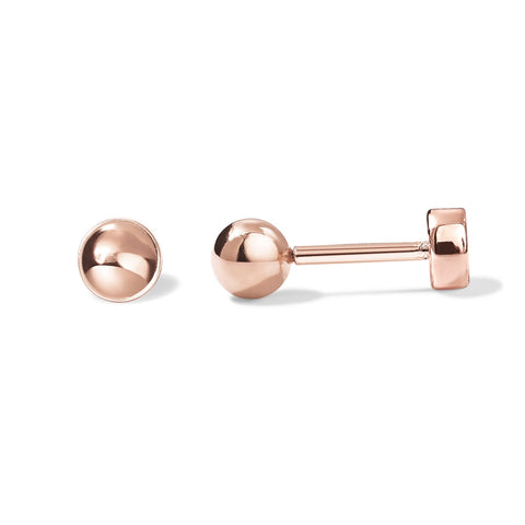 PAVOI 14K Rose Gold Plated Solid 925 Sterling Silver Post Ball Stud Flat Back Earrings for Women | Cartilage Earring | Helix Piercing Jewelry | Medium Stud Earrings for Women | Gold Ball Stud Earrings