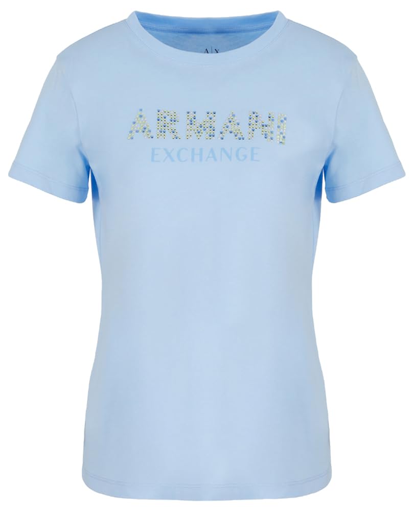 Armani Exchange Women's Rhinestone Logo Cotton Jersey T-Shirt, Blue River, XS