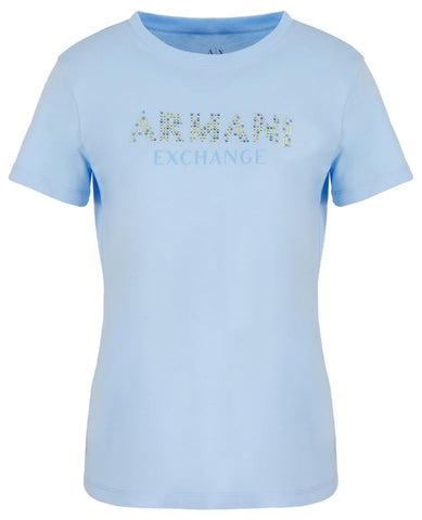 Armani Exchange Women's Rhinestone Logo Cotton Jersey T-Shirt, Blue River, XS