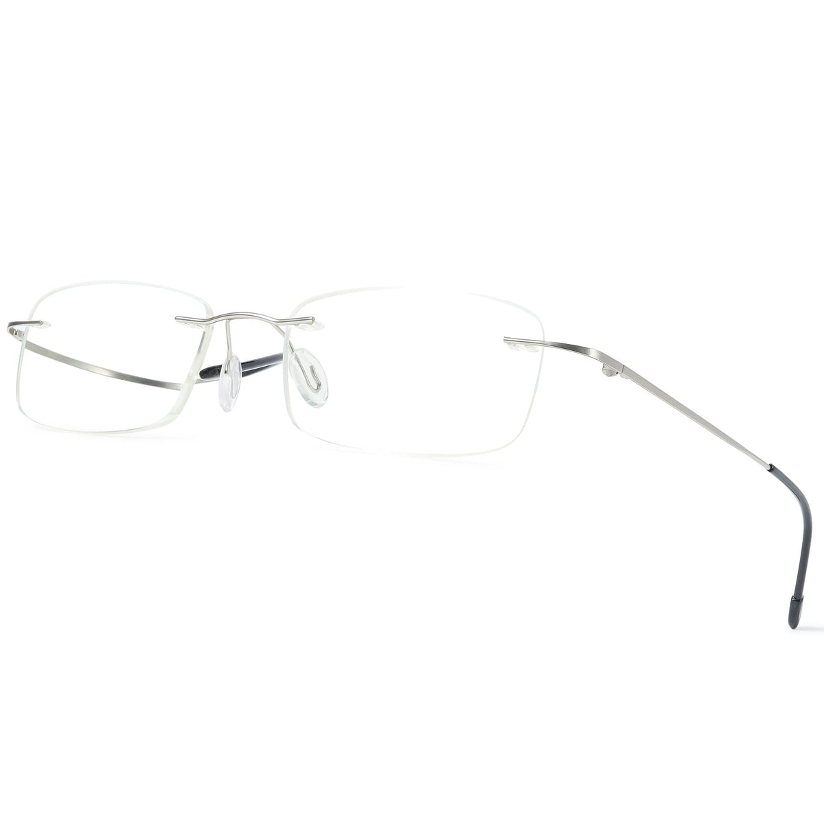 Lanomi Rimless Reading Glasses Blue Light Blocking Ultralight Metal Men Rectangular Reader Aid Anti Blue Eyeglasses Silver 2.0