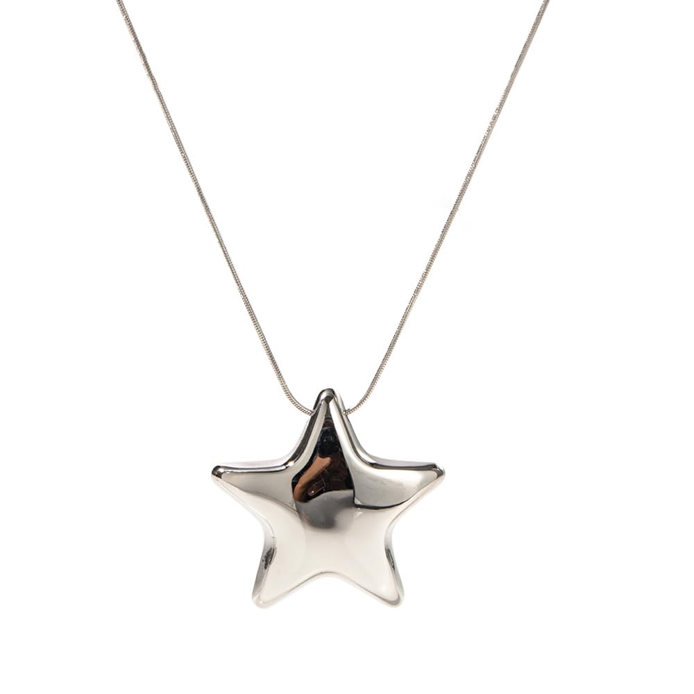 Minimalist Star Choker Necklace for Women Girls Dainty Stainless Steel 18k Gold Plated Star Charm Pendant Trendy Adjustable Chain Necklaces Fashion Jewelry Birthday Gifts for Her Bff 17" (Silvery)