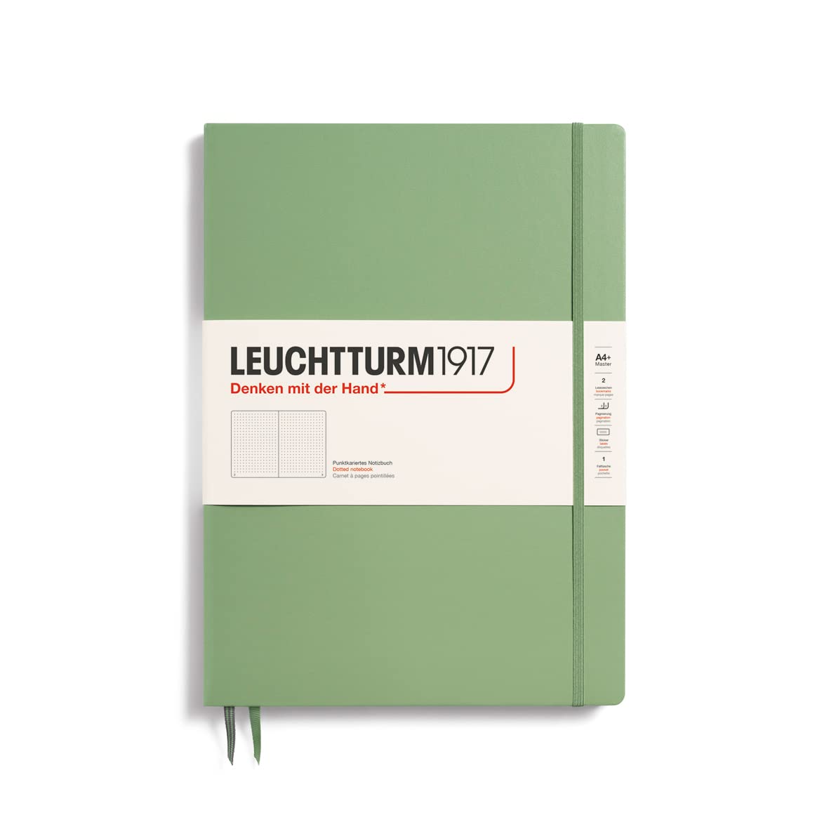 LEUCHTTURM1917 - Master Slim A4+ - Dotted Hardcover Notebook (Sage) - 123 Numbered Pages