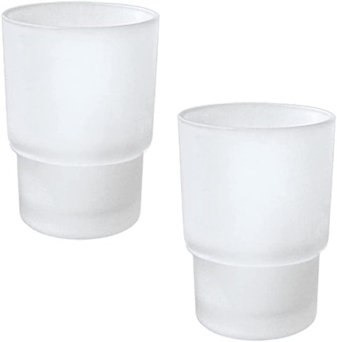 MLZYKYJZ Toothbrush Holder Cup, 2 Pcs Frosted/Transparent Glass Tumbler Mug Replacement for Wall Mounted Universal Spare Mouthwash Cup Bathroom Accessories (Frosted)