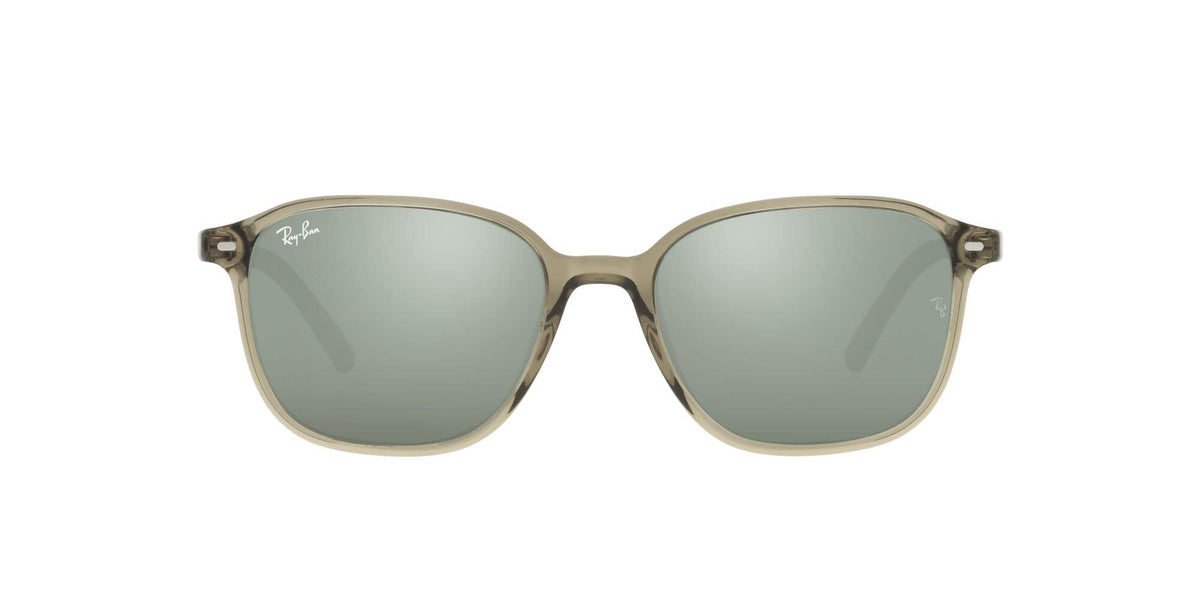 Ray-Ban RB2193F Leonard Low Bridge Fit Square Sunglasses, Transparent Green/Grey Mirror, 55 mm