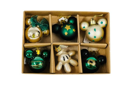 Mickey & Minnie Mouse Hanging Baubles Pack Of 6 Xmas Tree Decoration Gold Green Novelty Home Décor Party Reusable Durable Holiday Fun Gift