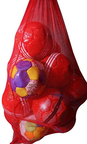 22YardsPro 20 Ball Mesh Carry Sack Football/Netball Carry Bag Red with drawstring Closure