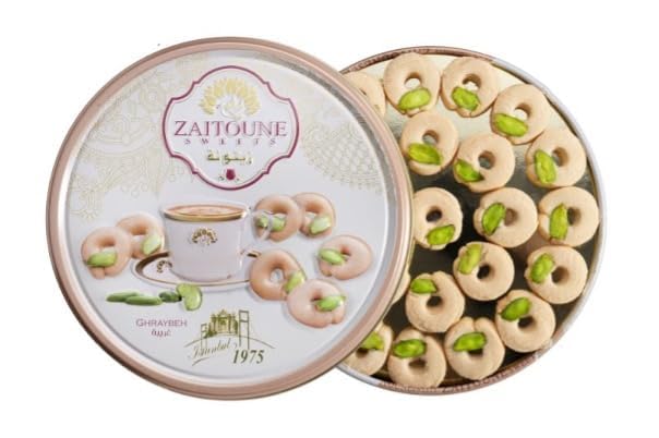 Zaitoune Ghraybeh Cookies - 250 g | Luxury Traditional Middle Eastern Pistachio Shortbreads Handcrafted in Turkey | Beautiful Reusable Gift Tin | Perfect for Dessert | Great Ramadan Sharing Present
