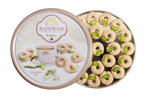 Zaitoune Ghraybeh Cookies - 250 g | Luxury Traditional Middle Eastern Pistachio Shortbreads Handcrafted in Turkey | Beautiful Reusable Gift Tin | Perfect for Dessert | Great Ramadan Sharing Present