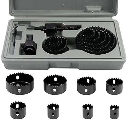 SHEENO 11PCS Hole Saw Cutter Kit,Carbon Steel Downlights Drill Bit Tools for Wood, Plasterboard, Plastic and Non Ferrous Metals(19-64mm)