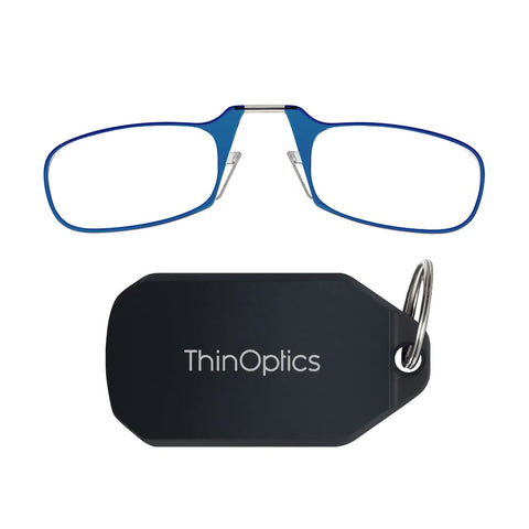 ThinOptics Keychain Case and Readers Rectangular Reading Glasses, Black Case/Blue Frames, 44 mm