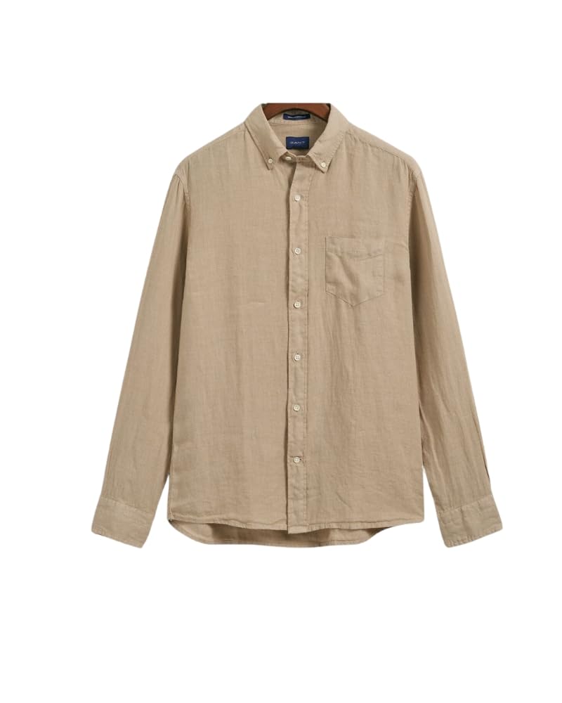 GANT Men 3230102-270 Regular Fit Garment-Dyed Linen Shirt, Concrete Beige, M