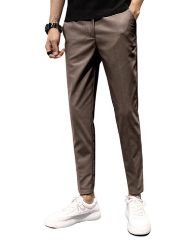 utcoco Men's Cropped Suit Pants Slim-Fit Ankle Length Dress Pants (34, Coffee)