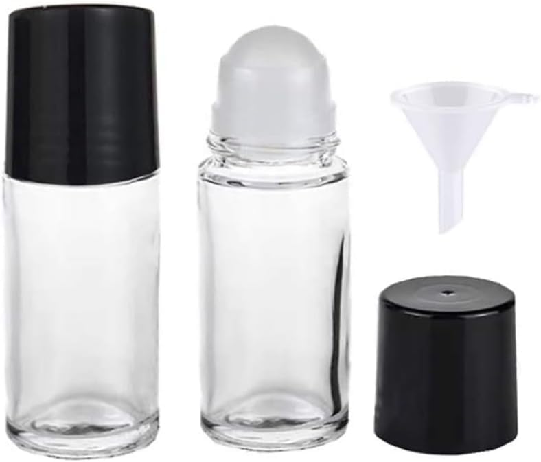 JJLFresheners 2Pcs Black Clear Empty Glass, Essential Oil Roller Bottles Vials Containers Refillable Roll-on Bottles with Funnel Refillable Cosmetic Containers Roller Bottles (30ML)