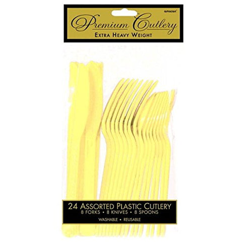 Amscan Heavy Weight Assorted Cutlery, Pack of 24, Light Yellow
