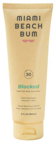 Miami Beach Bum SPF 30 Blocked Mineral Body Sunscreen, Sun Lotion with Coconut, Zinc, Aloe & Antioxidants, Broad Spectrum Moisturizing Vegan, Hawaii Reef Compliant, Octinoxate & Oxybenzone Free