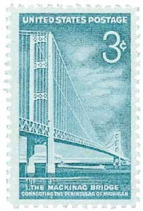 #1109 - 1958 3c Mackinac Bridge Postage Stamp Numbered Plate Block (4)
