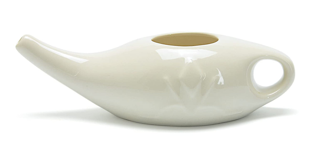 Ceramic Neti Pot for Nasal Sinus Cleansing Wash Irrigation Relief - Microwave and Dishwasher Safe - Petite