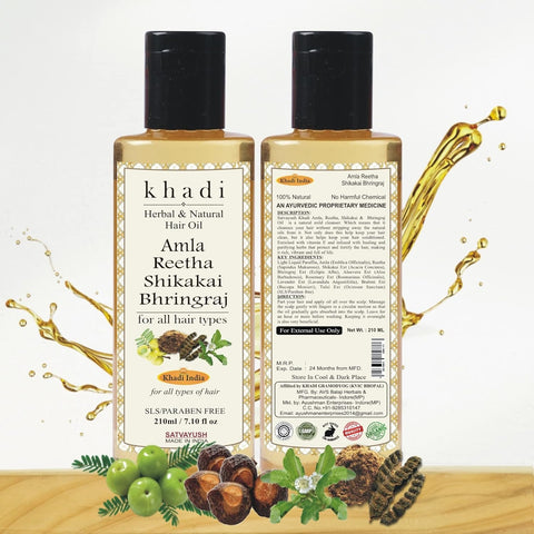 Satvayush Khadi Khadi Amla Reetha Shikakai Bhringraj Shampoo & Hair Oil Paraben and Mineral Oil Free(Pack of 2)- 210 ml Each