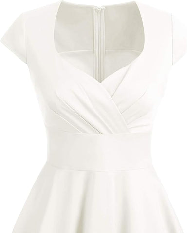 Bbonlinedress Vintage White Wedding Dress for Women 1950s Retro Formal Summer Cocktail Swing Party Dress Off White XS