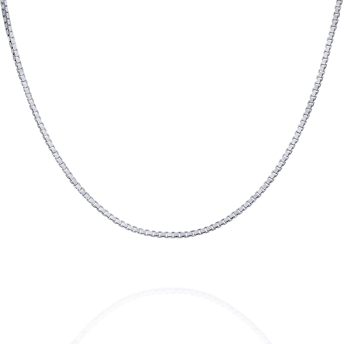 PAVOI Italian Solid 925 Sterling Silver, 22K Gold Plated, 0.6mm Italian Diamond-Cut Square Box Chain Necklace for Men and Women, MADE IN ITALY (18, White Gold)