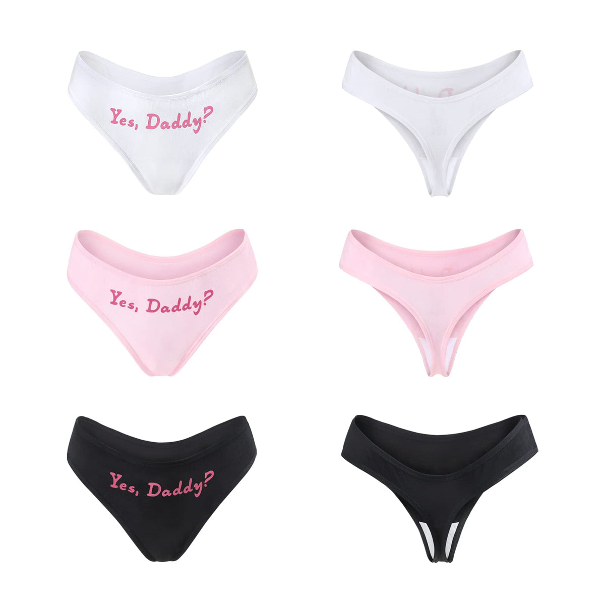 LittleForBig Women's Ladies Soft Cotton Underwear Comfortable Hipster Briefs 3 Thong Panties Pack - Yes Daddy L Multicolor