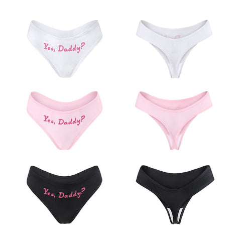 LittleForBig Women's Ladies Soft Cotton Underwear Comfortable Hipster Briefs 3 Thong Panties Pack - Yes Daddy L Multicolor