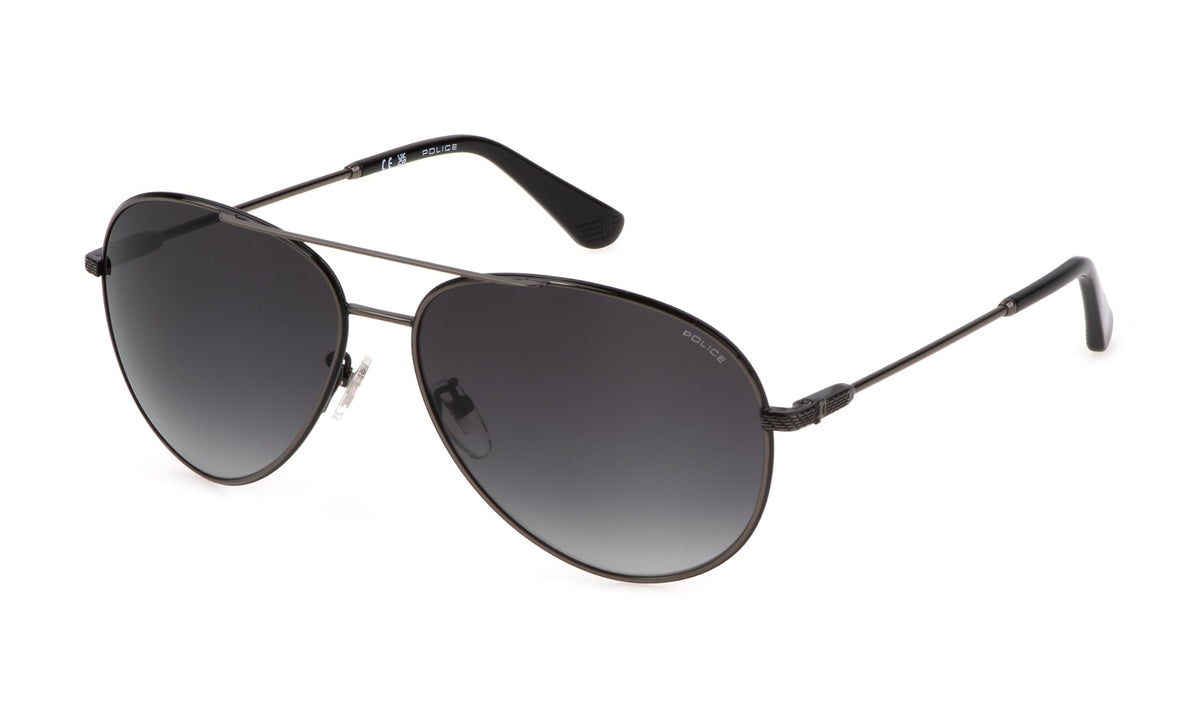 POLICE Men's SPLL11 Sunglasses, Shiny Gun W/Shiny Black Parts, 59