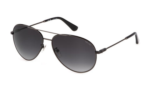 POLICE Men's SPLL11 Sunglasses, Shiny Gun W/Shiny Black Parts, 59