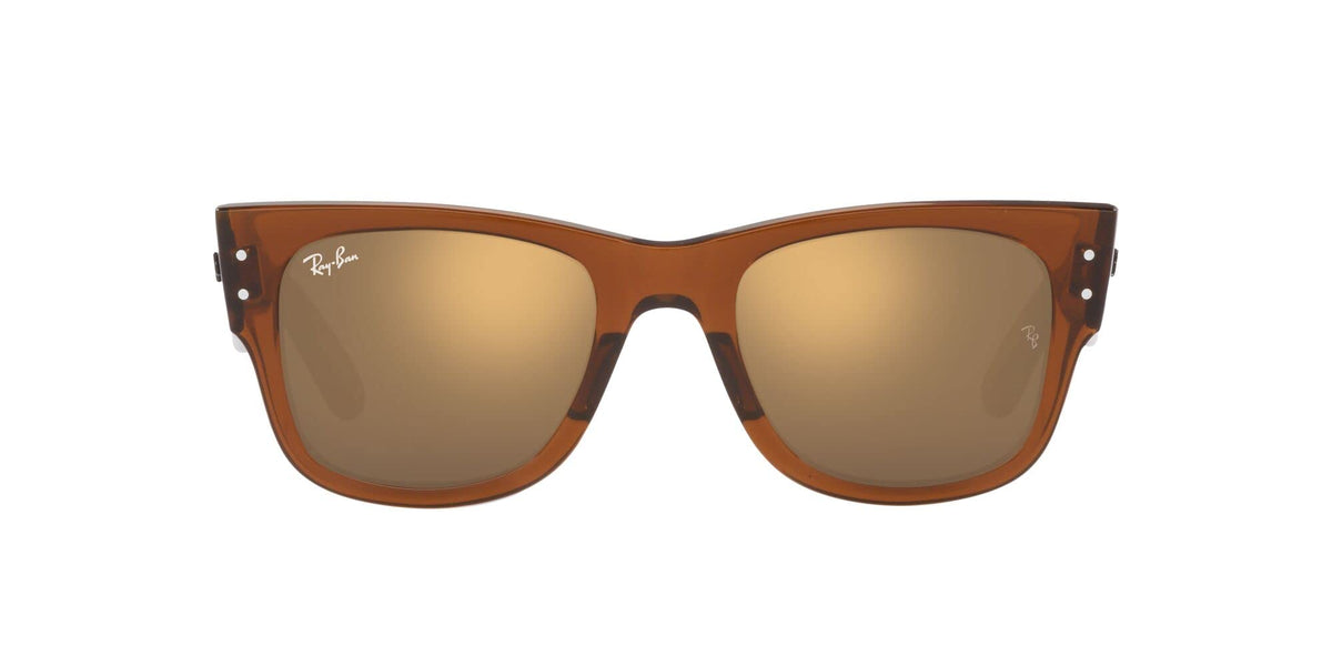 Ray-Ban RB0840SF Mega Wayfarer Low Bridge Fit Square Sunglasses, Transparent Brown/Light Brown Mirrored Gold, 52 mm