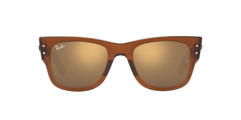 Ray-Ban RB0840SF Mega Wayfarer Low Bridge Fit Square Sunglasses, Transparent Brown/Light Brown Mirrored Gold, 52 mm