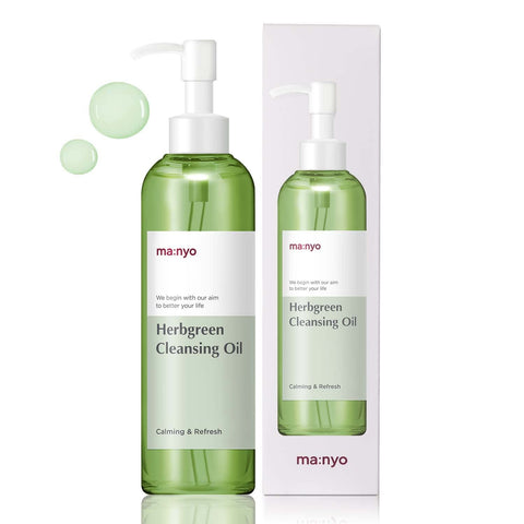 [ma:nyo] Herb Green Cleansing Oil (6.7 fl oz/200ml) - Non irritating formula for Oily Skin- Deep Cleansing with Vitamin E, Olive Oil, Tea tree - with Zero Chemicals