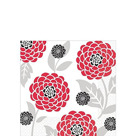 Amscan Decorative Tossed Mums Party Beverage Paper Napkins (16 Pack), 5 x 5", Black/White