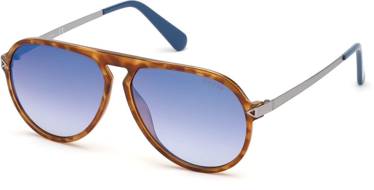 Guess sunglasses (GU 6941 53W) Havana Silver Matt Grey Gradient Blue mirror 53W Acetate plastic - Metal Havana - Silver Matt Grey Gradient - Blue mirror
