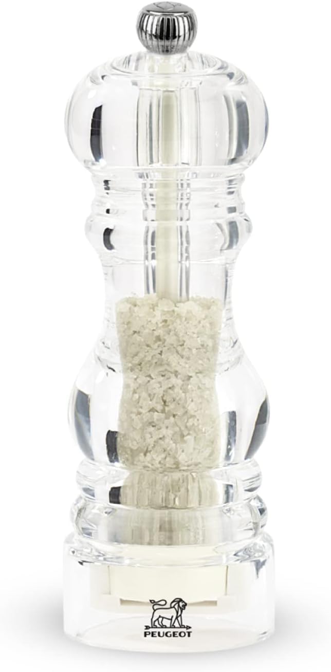 Peugeot - Nancy Manual Wet Salt Mill - Transparent Grinder for Sea Salt - Acrylic, Clear, 7 Inches