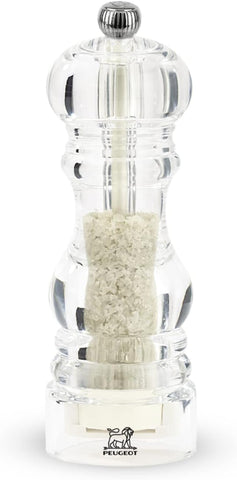 Peugeot - Nancy Manual Wet Salt Mill - Transparent Grinder for Sea Salt - Acrylic, Clear, 7 Inches
